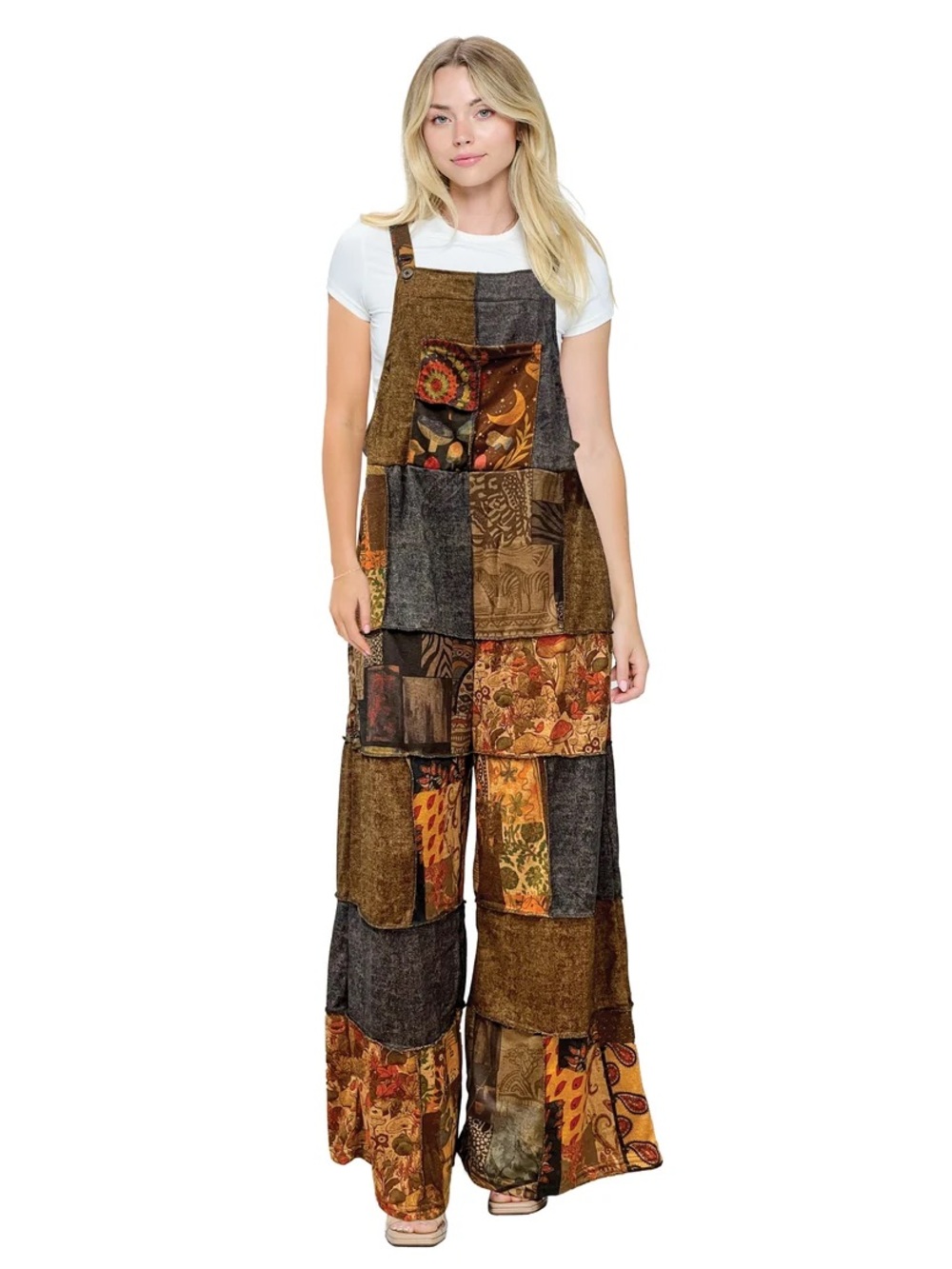 Yak N Yeti Overall Mushroom Print Patchwork